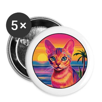 Abessinier Kurzhaarkatze Aquarell Cartoon Kawaii - Buttons groß 56 mm (5er Pack) - Weiß - Vorne