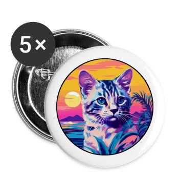 Australische gefleckte Nebelkatze, Aquarell-Cartoon-Haustier - Buttons groß 56 mm (5er Pack) - Weiß - Vorne