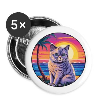 British Shorthair Cat Watercolor Cartoon Kawaii - Buttons large 2.2''/56 mm (5-pack) - white - Front