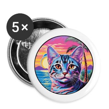 American Shorthair Cat Watercolor Cartoon Kawaii - Buttons large 2.2''/56 mm (5-pack) - white - Front