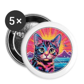 American Wirehair Cat Watercolor Cartoon Kawaii - Buttons large 2.2''/56 mm (5-pack) - white - Front