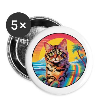 German Rex Cat Breed Watercolor Cartoon Kawaii Pet - Buttons large 2.2''/56 mm (5-pack) - white - Front