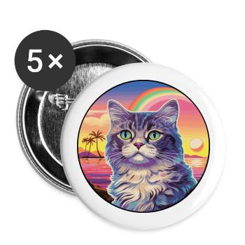 Highlander Katze Rasse Aquarell Karikatur Kawaii Haustier - Buttons groß 56 mm (5er Pack) - Weiß - Vorne