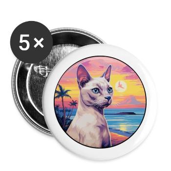 Tonkinois Chat Race Aquarelle Dessin Animé Kawaii Animal De Compagnie - Lot de 5 grands badges (56 mm) - blanc - Devant