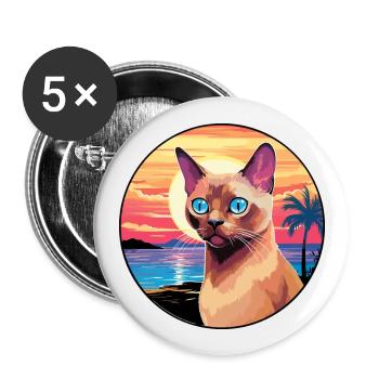 Europäische burmesische Katze Aquarell Cartoon Kawaii - Buttons groß 56 mm (5er Pack) - Weiß - Vorne