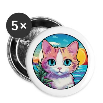 Hantilly Tiffany Cat Watercolor Cartoon Kawaii - Buttons large 2.2''/56 mm (5-pack) - white - Front