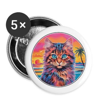 Laperm Chat Race Aquarelle Dessin animé Kawaii Pet - Lot de 5 grands badges (56 mm) - blanc - Devant
