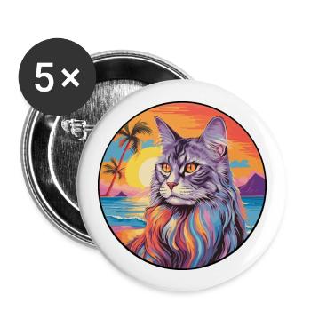 Maine Coon Katze Rasse Aquarell Karikatur Kawaii Haustier - Buttons groß 56 mm (5er Pack) - Weiß - Vorne