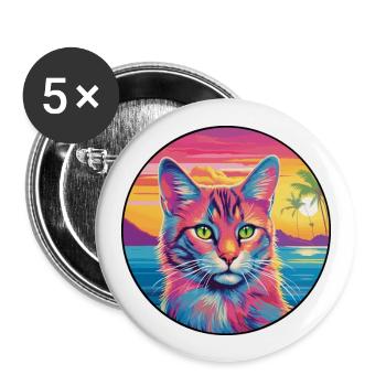 Manx Chat Race Aquarelle Dessin animé Kawaii Animal de compagnie - Lot de 5 grands badges (56 mm) - blanc - Devant