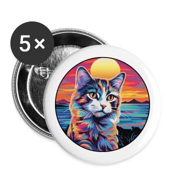 Ragamuffin Chat Race Aquarelle Dessin animé Kawaii Animal de compagnie - Lot de 5 grands badges (56 mm) - blanc - Devant