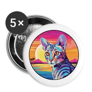 Savannah Katze Rasse Aquarell Karikatur Kawaii Haustier - Buttons groß 56 mm (5er Pack) - Weiß - Vorne
