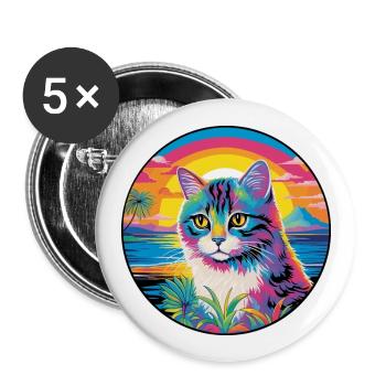 Scottish Straight Cat Aquarell Cartoon Kawaii - Buttons groß 56 mm (5er Pack) - Weiß - Vorne
