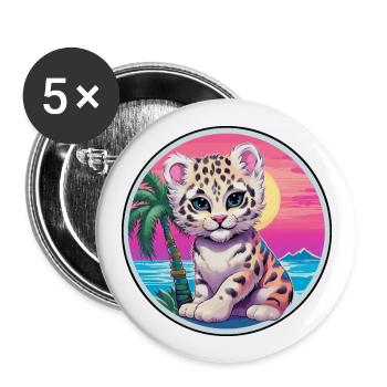 Léopard des neiges bébé chat aquarelle dessin animé Kawaii - Lot de 5 grands badges (56 mm) - blanc - Devant