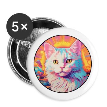 Turc Van Cat Race Aquarelle Dessin Animé Kawaii - Lot de 5 grands badges (56 mm) - blanc - Devant