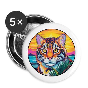 Tiger Cat Breed Watercolor Cartoon Kawaii Pet - Buttons large 2.2''/56 mm (5-pack) - white - Front