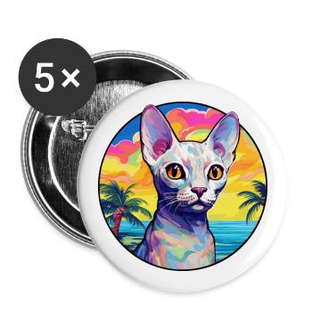 Devon Rex Katzenrasse Aquarell Karikatur Kawaii Haustier - Buttons groß 56 mm (5er Pack) - Weiß - Vorne