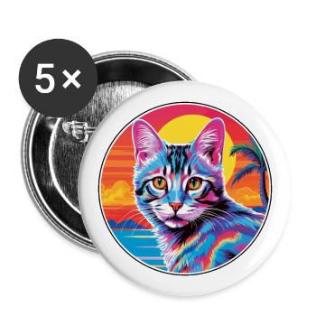 European Shorthair Cat Watercolor Cartoon Kawaii - Buttons large 2.2''/56 mm (5-pack) - white - Front