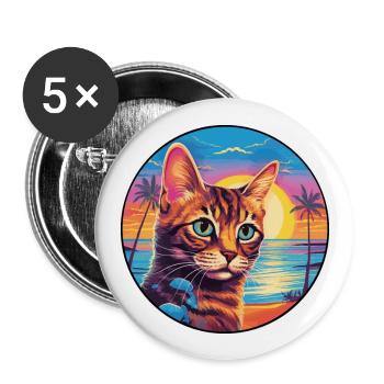 Havanna Braun Katze Rasse Aquarell Karikatur Kawaii - Buttons groß 56 mm (5er Pack) - Weiß - Vorne