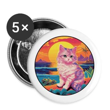 Munchkin Katze Rasse Aquarell Karikatur Kawaii Haustier - Buttons groß 56 mm (5er Pack) - Weiß - Vorne