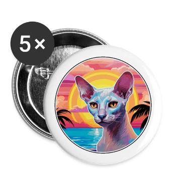 Peterbald Chat Race Aquarelle Dessin animé Kawaii Animal de compagnie - Lot de 5 grands badges (56 mm) - blanc - Devant