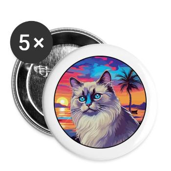 Ragdoll Cat Breed Watercolor Cartoon Kawaii Pet - Buttons large 2.2''/56 mm (5-pack) - white - Front