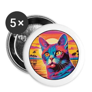 Somali Shorthair Chat Aquarelle Dessin Animé Kawaii - Lot de 5 grands badges (56 mm) - blanc - Devant