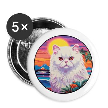 Weißes Langhaar-Perserkatzen-Aquarell-Cartoon-Haustier - Buttons groß 56 mm (5er Pack) - Weiß - Vorne