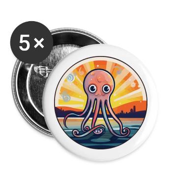 Tintenfisch buntes Aquarell Cartoon Kawaii Tier - Buttons groß 56 mm (5er Pack) - Weiß - Vorne