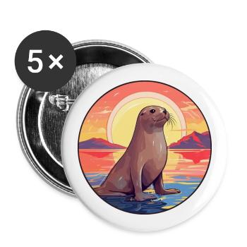 Sceau Aquarelle Colorée Dessin Animé Kawaii Animal - Lot de 5 grands badges (56 mm) - blanc - Devant