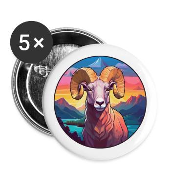 Ram Colorful Watercolor Cartoon Kawaii Animal - Buttons large 2.2''/56 mm (5-pack) - white - Front