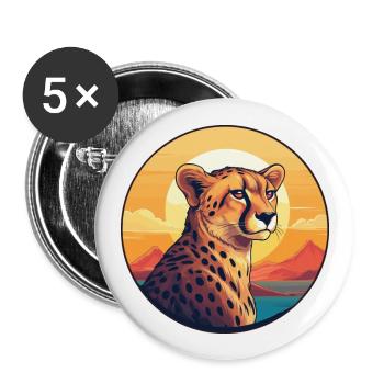 Guépard coloré aquarelle dessin animé kawaii Animal - Lot de 5 grands badges (56 mm) - blanc - Devant
