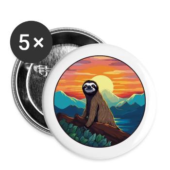 Faultier buntes Aquarell Cartoon Kawaii Tier - Buttons groß 56 mm (5er Pack) - Weiß - Vorne