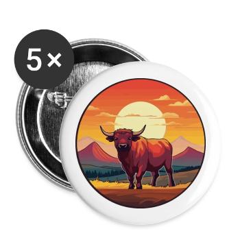 Bull Colorful Watercolor Cartoon Kawaii Animal - Buttons large 2.2''/56 mm (5-pack) - white - Front