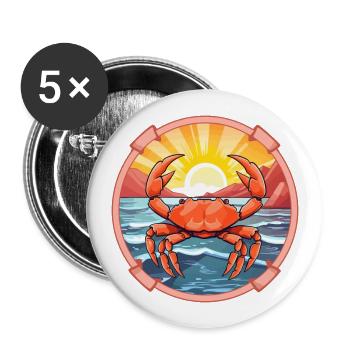 Crab Colorful Watercolor Cartoon Kawaii Animal - Buttons large 2.2''/56 mm (5-pack) - white - Front