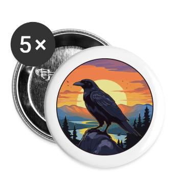 Crow Colorful Watercolor Cartoon Kawaii Animal - Buttons large 2.2''/56 mm (5-pack) - white - Front