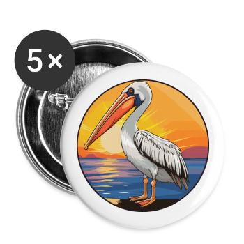 Pelican Colorful Watercolor Cartoon Kawaii Animal - Buttons large 2.2''/56 mm (5-pack) - white - Front