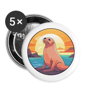 Lion de mer coloré aquarelle dessin animé kawaii animal - Lot de 5 grands badges (56 mm) - blanc - Devant