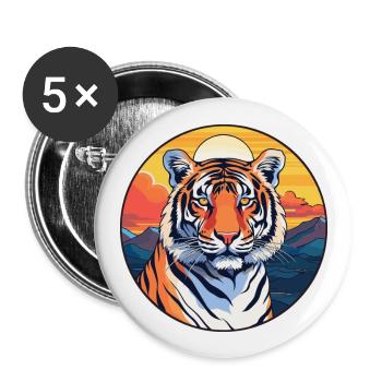 Tiger Colorful Watercolor Cartoon Kawaii Animal - Buttons large 2.2''/56 mm (5-pack) - white - Front
