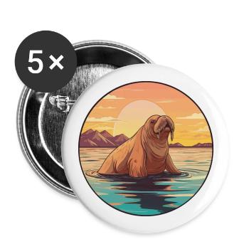 Walrus Colorful Watercolor Cartoon Kawaii Animal - Buttons large 2.2''/56 mm (5-pack) - white - Front