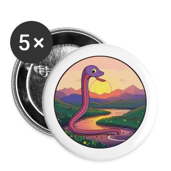 Ver de terre coloré aquarelle dessin animé kawaii animal de compagnie - Lot de 5 grands badges (56 mm) - blanc - Devant