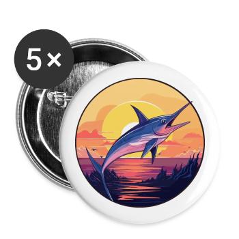 Schwertfisch Bunte Aquarell-Karikatur Kawaii Haustier - Buttons groß 56 mm (5er Pack) - Weiß - Vorne