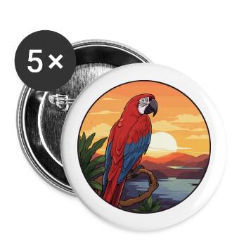 Papagei buntes Aquarell Cartoon Kawaii Tier - Buttons groß 56 mm (5er Pack) - Weiß - Vorne