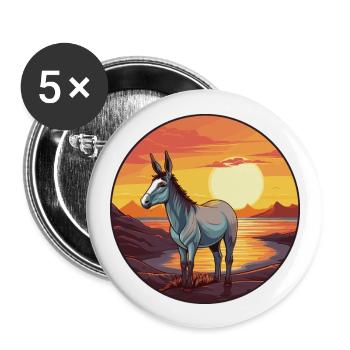 Donkey Colorful Watercolor Cartoon Kawaii Animal - Buttons large 2.2''/56 mm (5-pack) - white - Front