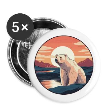 Ours polaire aquarelle colorée dessin animé kawaii animal de compagnie - Lot de 5 grands badges (56 mm) - blanc - Devant