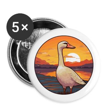 Gans buntes Aquarell Cartoon Kawaii Tier - Buttons groß 56 mm (5er Pack) - Weiß - Vorne