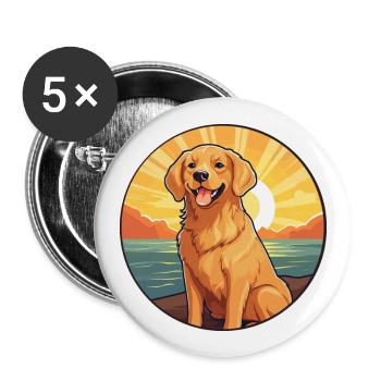 Golden Retriever Dog Colorful Watercolor Cartoon - Buttons large 2.2''/56 mm (5-pack) - white - Front
