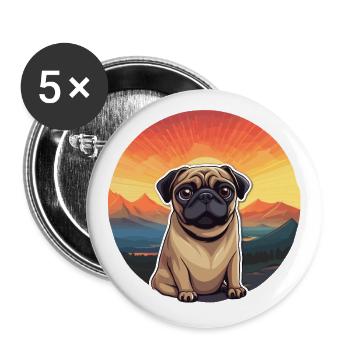 Pug Dog Colorful Watercolor Cartoon Kawaii Animal - Buttons large 2.2''/56 mm (5-pack) - white - Front