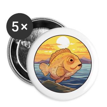 Flounder Fish Colorful Watercolor Cartoon Kawaii - Buttons large 2.2''/56 mm (5-pack) - white - Front