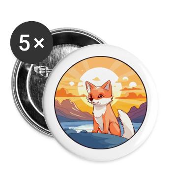 Fuchs Buntes Aquarell Cartoon Kawaii Tier - Buttons groß 56 mm (5er Pack) - Weiß - Vorne