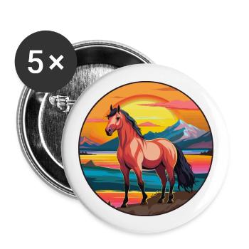 Pferd buntes Aquarell Karikatur Kawaii Tier - Buttons groß 56 mm (5er Pack) - Weiß - Vorne